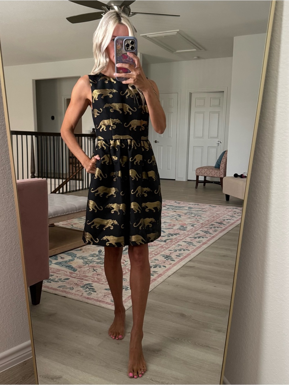 Anthropologie gold panther dress